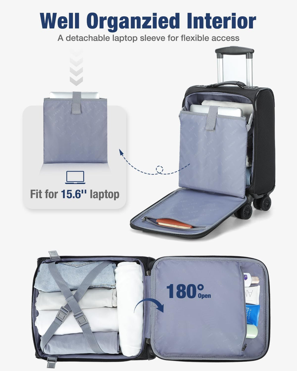 Lightweight Softside Expandable Carry-On Suitcase with Wheels – Airline Approved Travel Luggage