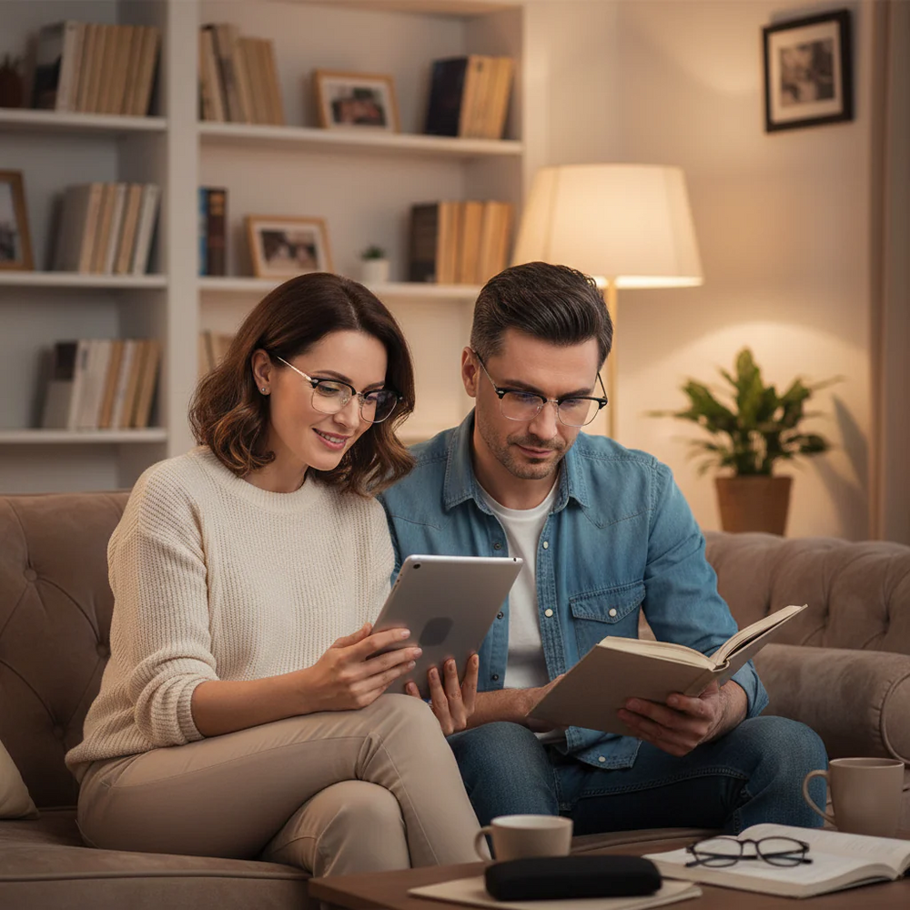Enhanced Product Title: "Blaulichtfilter-Brille mit integrierter Lesehilfe – Optimale Augenentlastung für Bildschirmarbeit" 

This title includes relevant keywords and provides more context about the product's benefits, which can help improve visibility a