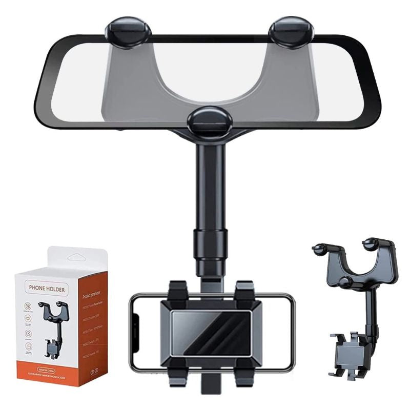 Rearview Mirror Phone Mount – 360° Rotating, Extendable & Fits Phones up to 16.5cm