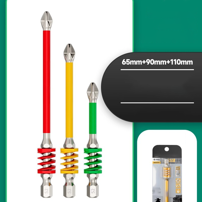 Magnetic Screwdriver Bit Set – S2 Alloy Steel, Anti-Slip Phillips Tip & 65/90/110mm Lengths