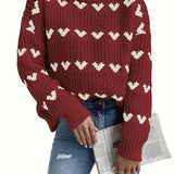 Knitted Ladies' Sweater with Heart Pattern and High Neck – Nola - 2