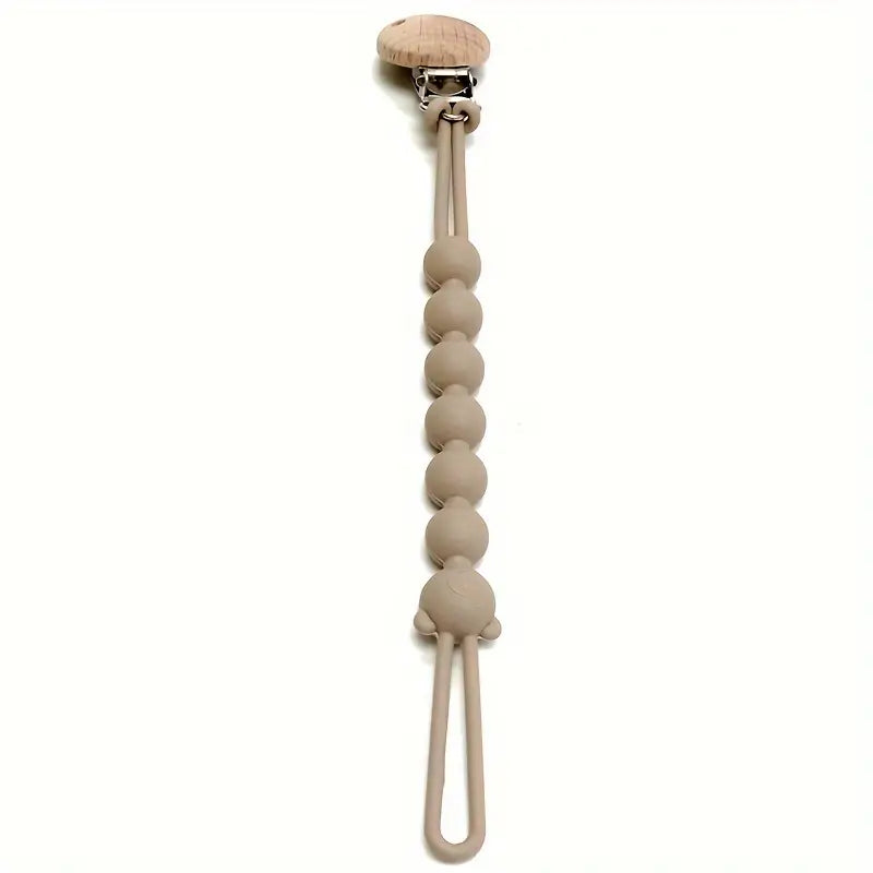 Silicone Pacifier Clip Chain – BPA-Free, Wooden Clip & Bear Design for Babies