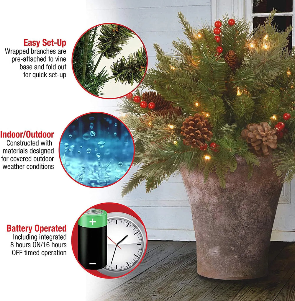 Realistic Pre-Lit Artificial Christmas Tree Urn Filler - Perfect Holiday Decoration