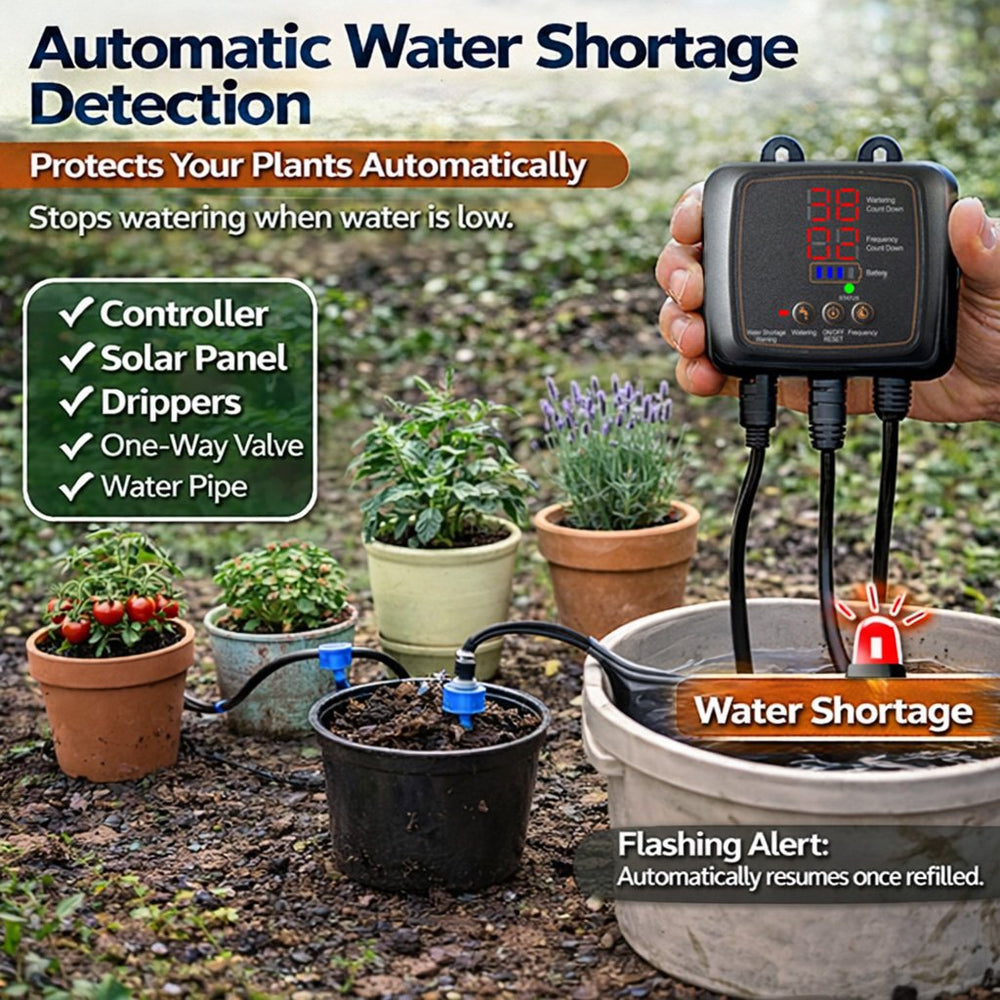 Solar Drip Irrigation System – 12 Plants, Digital Timer & USB Battery Backup