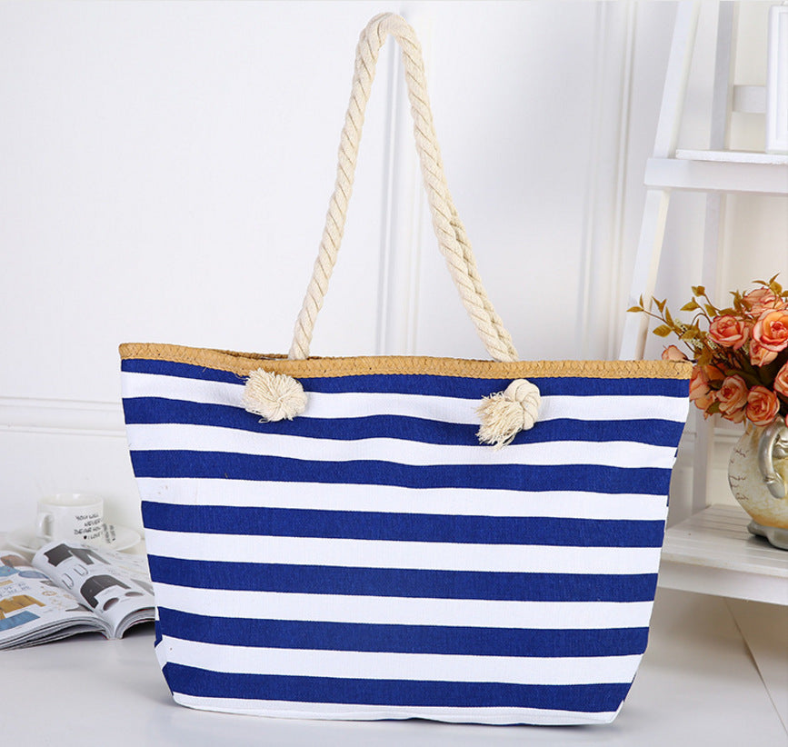 Striped Beach Tote Bag – Rope Handles, Spacious & Nautical Design