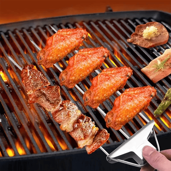 3er Grillspieß-Set mit Abstreifer – Ideal für BBQ, Grillen und Spießen