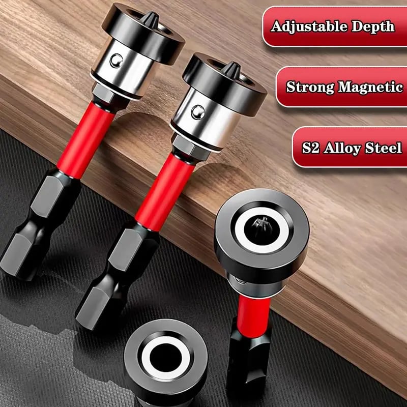 Magnetic Screwdriver Bits – S2 Steel, Adjustable Depth Stop & 1/4" Hex Shank