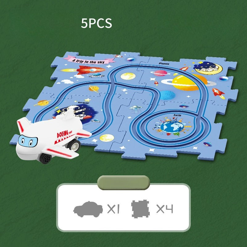 Kids Puzzle Road Play Set – Toy Car, Traffic Signs & 47×25cm Track