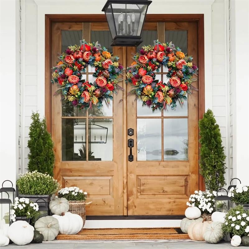 Peony & Pumpkin Door Wreath – Handcrafted, 40/50cm, Indoor & Outdoor