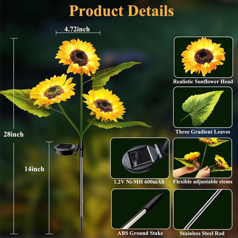 Solar Sunflower Garden Stake Light – IP65 Waterproof, 74 cm & Warm White LED