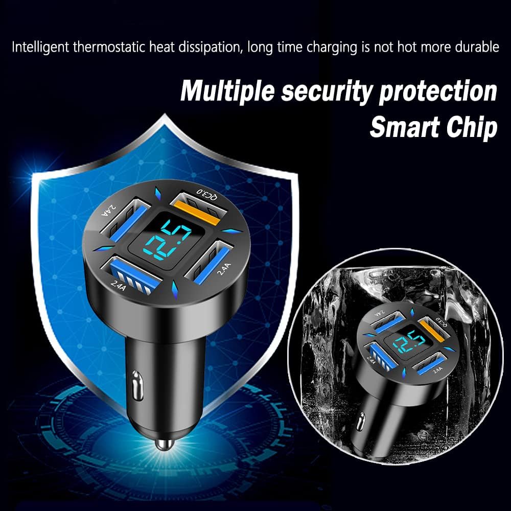 66W Super Fast Car Charger - USB PD & QC 3.0 Compatible for 12-24V Cigarette Lighter | Universal Fast Charging Solution