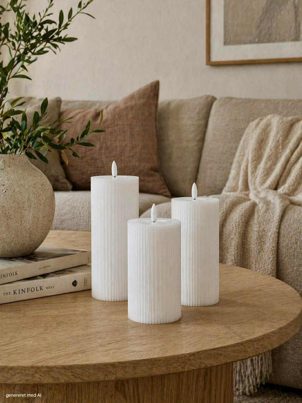 Touch-Control LED Candle Set – 3 Sizes, Ribbed White Wax & Wireless Flameless
