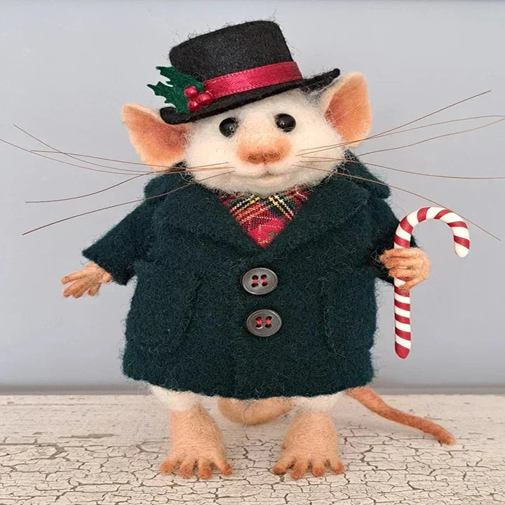 Handmade Felt Mouse Christmas Ornament – Needle-Felted Decoration