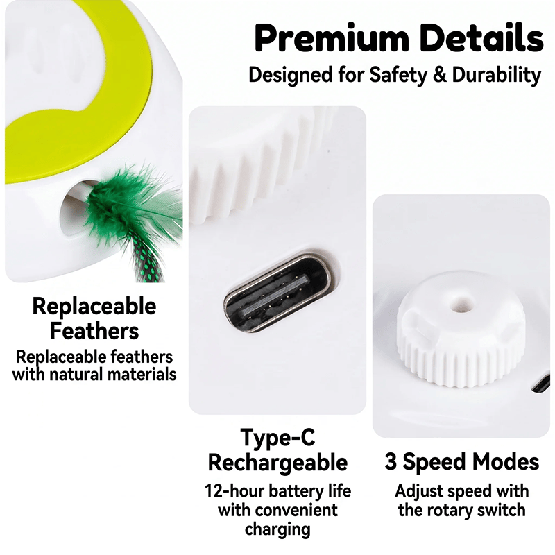 Interactive Cat Toy – Automatic Feather Pop-Up, Motion Sensor & USB-C Rechargeable