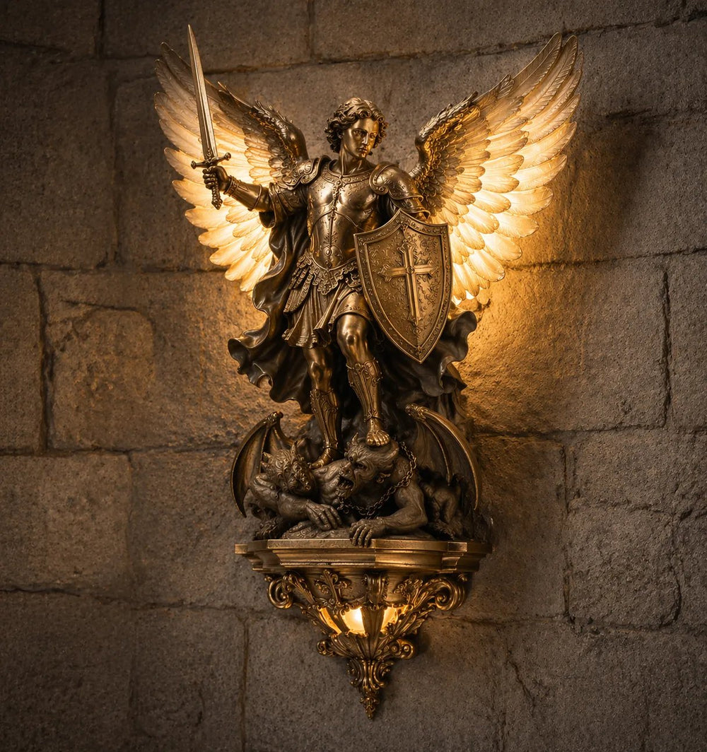 Archangel Michael LED Wall Light – Sculpted Gold Finish & Warm White