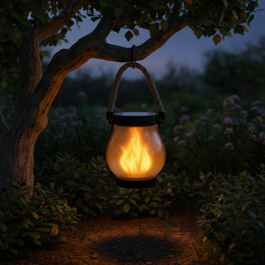 Solar-Powered Lantern – Outdoor Hanging, Flame Effect & Garden Decor