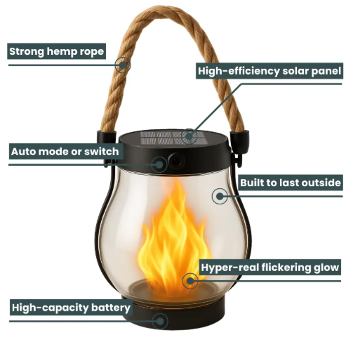 Fire Seed Solar Light – Flickering Flame Effect Garden Lantern