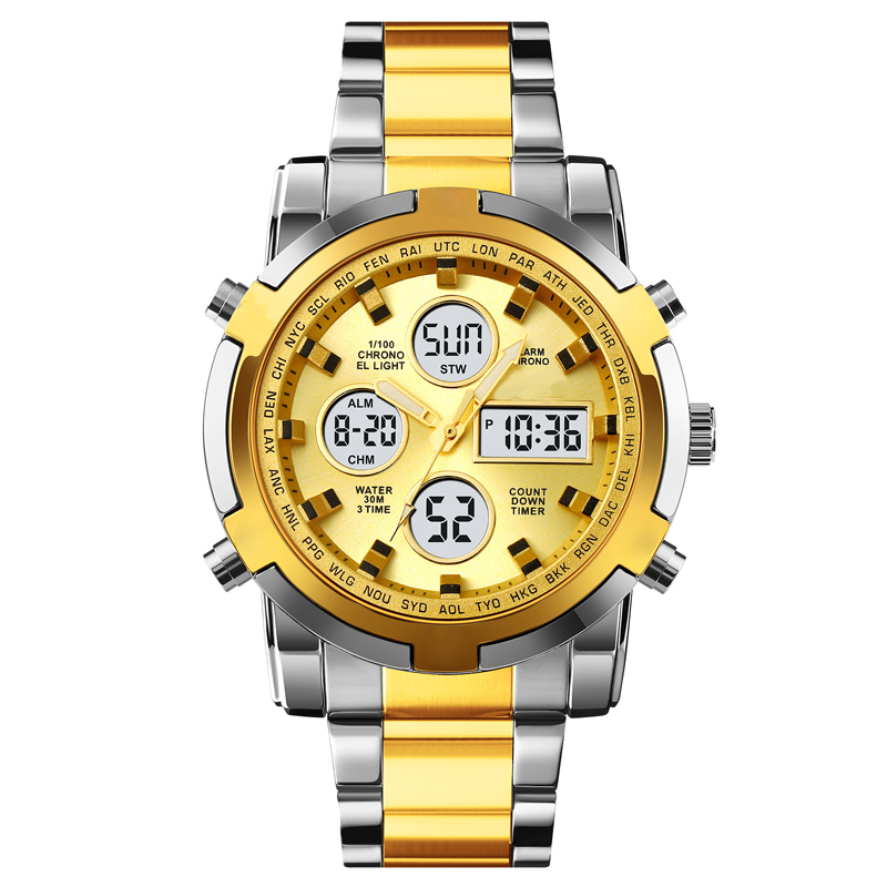 Unisex Digital Sports Watch – 3 Time Zones, 30m Waterproof & EL Backlight