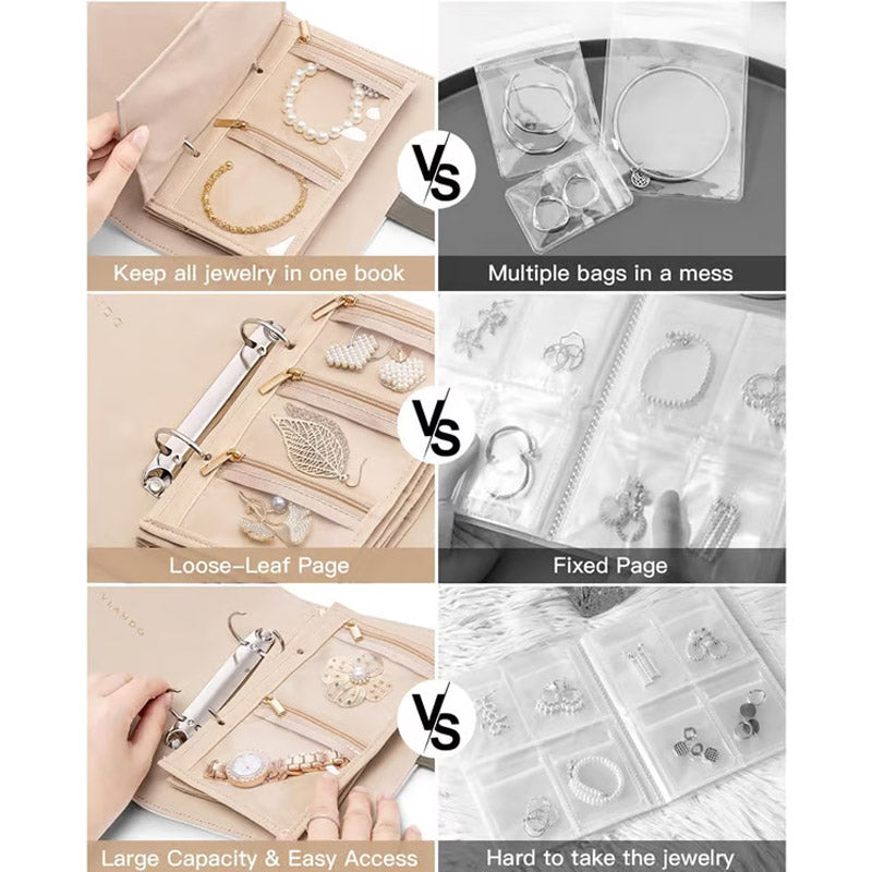 Travel Jewelry Case – PU Leather, Multi-Compartment & Snap Closure