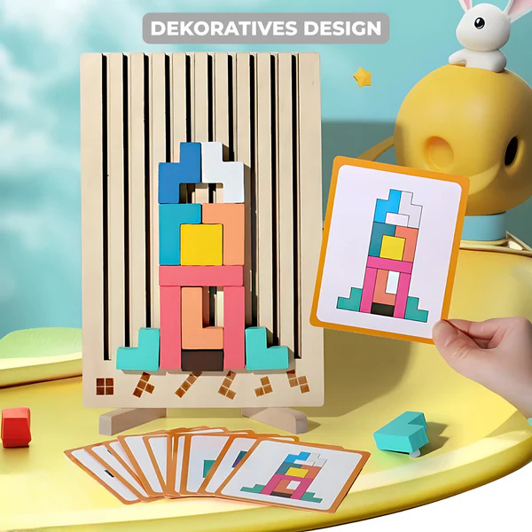 Holz-Tetris-Puzzle für Kinder ab 5 Jahren – Buntes, Kreatives Bauspiel zur Förderung von Motorik und Logik