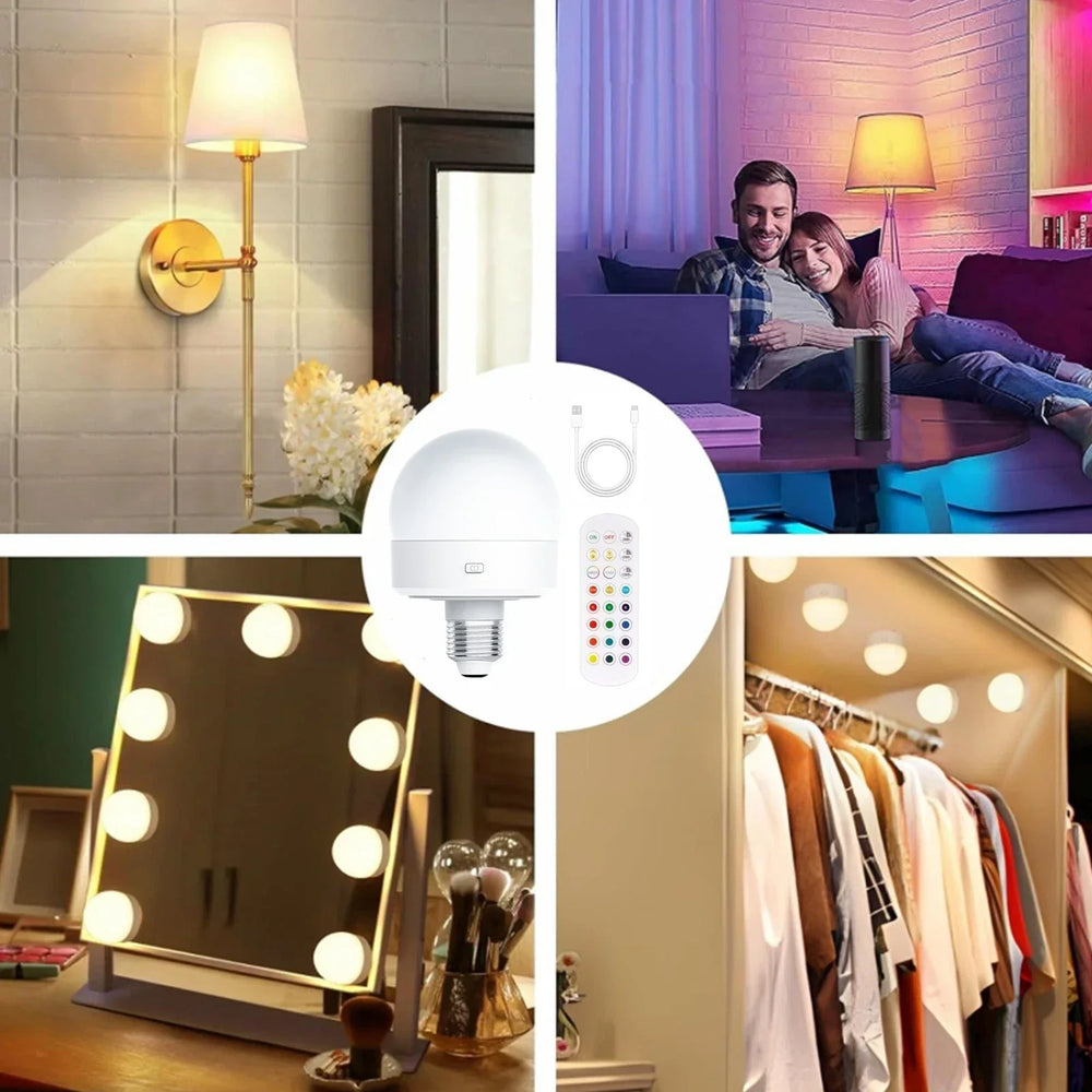 Optimized Product Title: **Wiederaufladbare RGB-LED-Lampe E27 mit Fernbedienung – Kabelloses Design für flexible Beleuchtung**