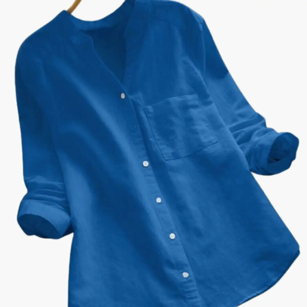 Women's Blouse – Loose Fit, Long Sleeve & Stand-Up Collar