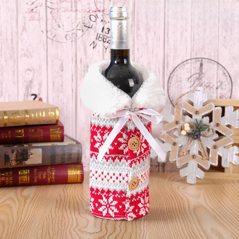 Christmas Wine Bottle Cover with Fur Collar – Santa Coat Bottle Sleeve