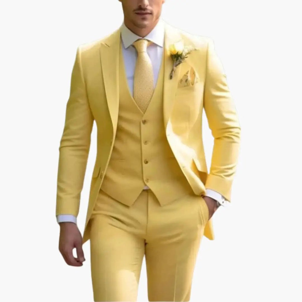 Men's Three-Piece Formal Suit – Blazer, Vest & Straight-Leg Trousers
