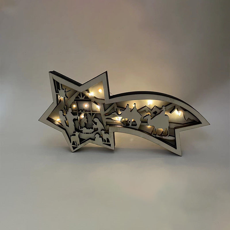 LED Wooden Christmas Star Light – Laser-Cut Nativity or Christmas Town