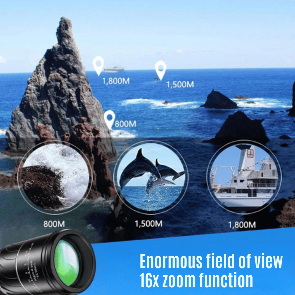 16x Monocular Telescope – BAK4 Prism, 52mm Lens & Waterproof Fog-Proof
