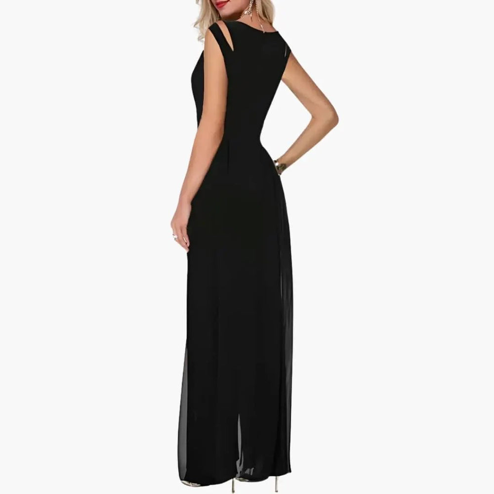 Women's Evening Dress – Black, Front Slit & Maxi Length