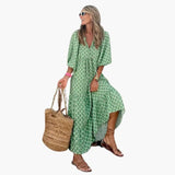 Women's Boho Maxi Dress – Floral Pattern, Wrap Design & Loose Fit