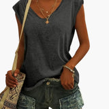 Women's Top – V-Neck, Cap Sleeves & Loose Fit