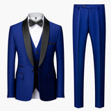 Men's Three-Piece Formal Suit – Red Accents, Shawl Collar & Slim Fit