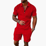 Men's Summer Shirt Set – Zip Front, Matching Shorts & Two-Piece