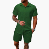 Men's Jacquard Shirt Set – Cotton Blend, Short Sleeve & Matching Shorts