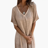 Women's Midi Dress – V-Neck, Summer & Loose Fit