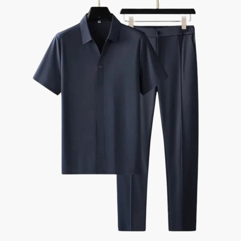 Men's Two-Piece Summer Set – Short Sleeve Shirt, Slim Fit Pants & Quick-Drying Fabric