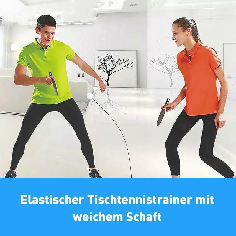 Table Tennis Trainer Set – Flexible Return Arm, Suction Cup Base & 2 Wooden Paddles