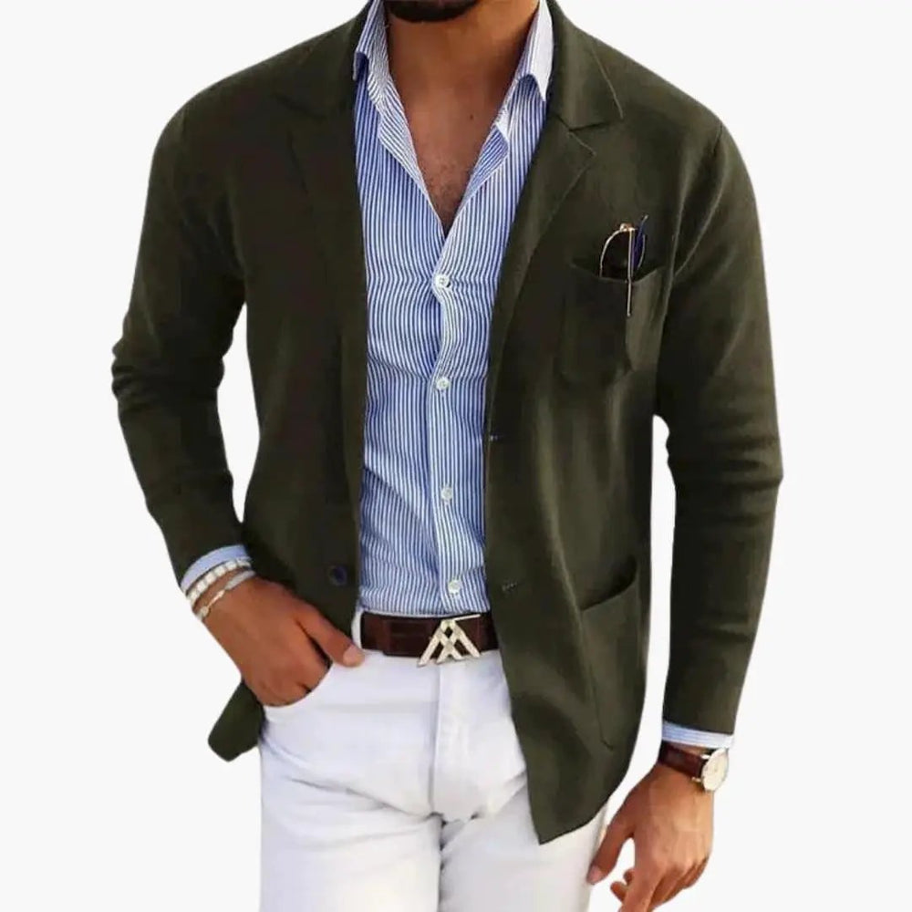 Men's Knit Blazer – Lapel Collar, Front Closure & Long Sleeve