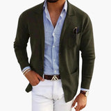 Men's Knit Blazer – Lapel Collar, Front Closure & Long Sleeve