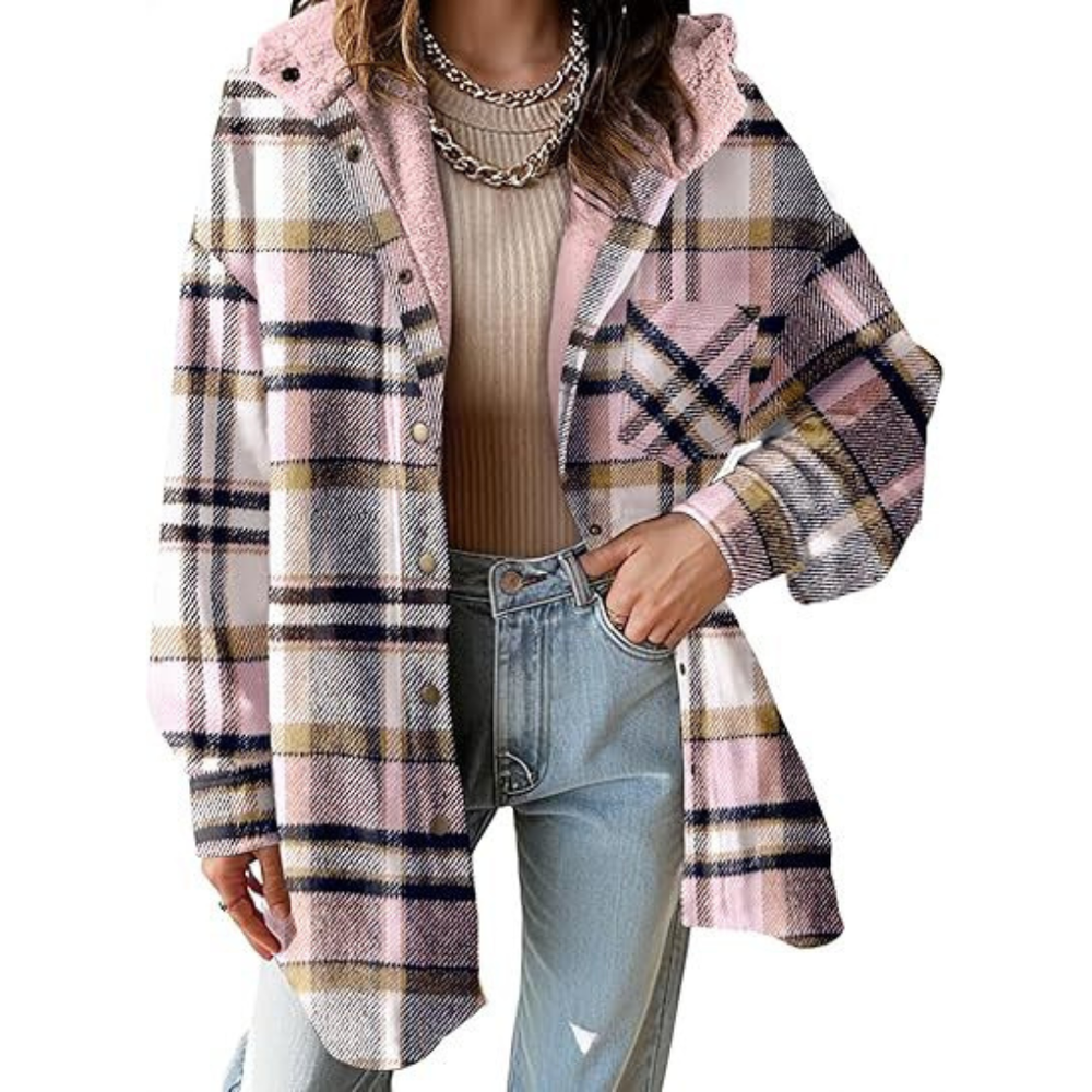 Optimized Product Title: "Tallulah™ - Entspannt geschnittene Karomuster Kapuzenjacke für Damen | Bequeme und stylische Freizeitjacke" 

This title includes relevant keywords for better visibility in Google Shopping while clearly describing the product.
