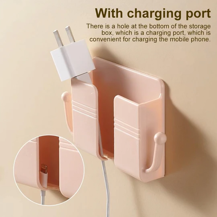 Wall-Mount Phone Charging Holder – Self-Adhesive, Cable Slot & 4 Colors