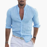 Men's Summer Shirt – Lightweight Fabric, Stand-Up Collar & Casual Fit