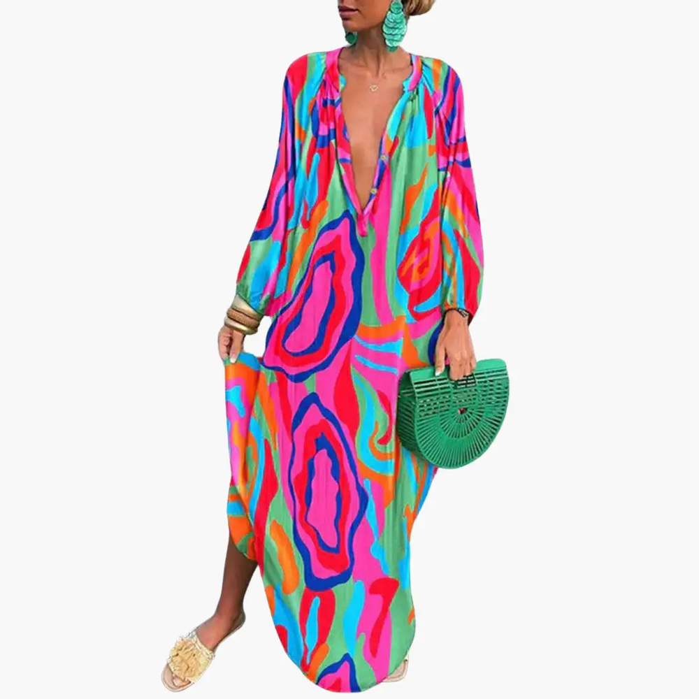 Maxi Dress – Boho Style, Green Floral & Women's Fit