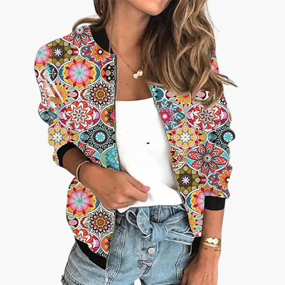 Bomber Jacket – Women's, Lightweight & Floral Pattern