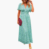 Women's Maxi Dress – Floral Print, Wrap Silhouette & V-Neck Design