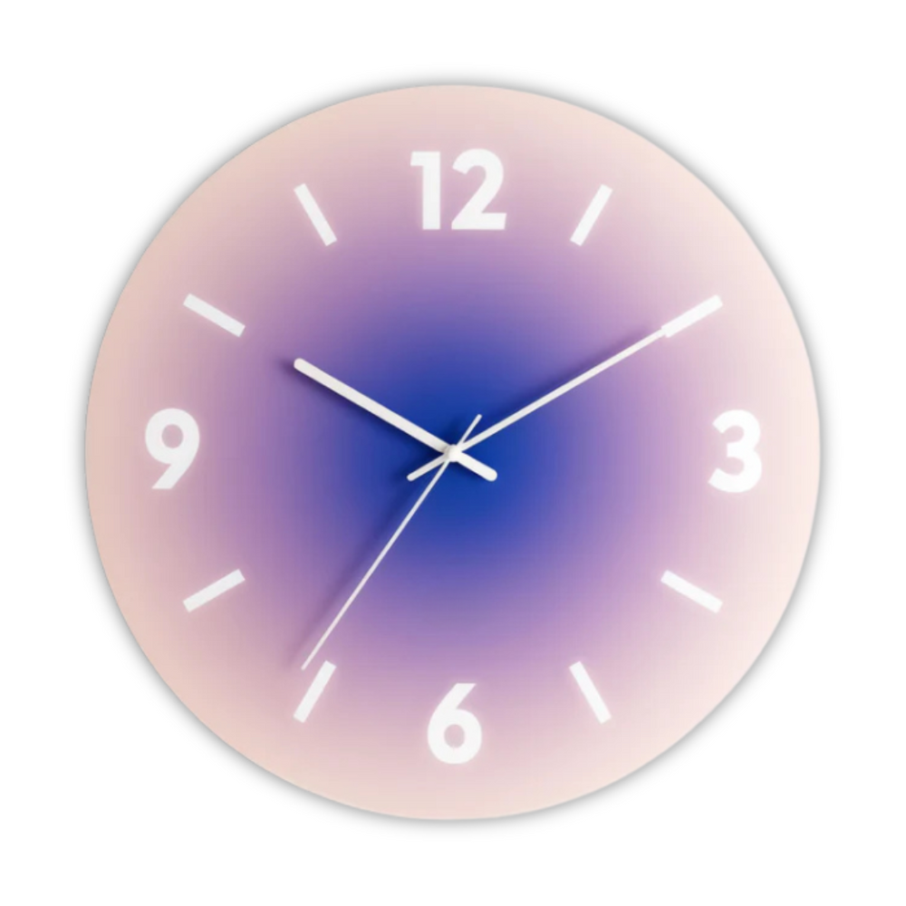 Glass Wall Clock – 30cm, Silent Quartz Movement in Orange, Blue or Purple