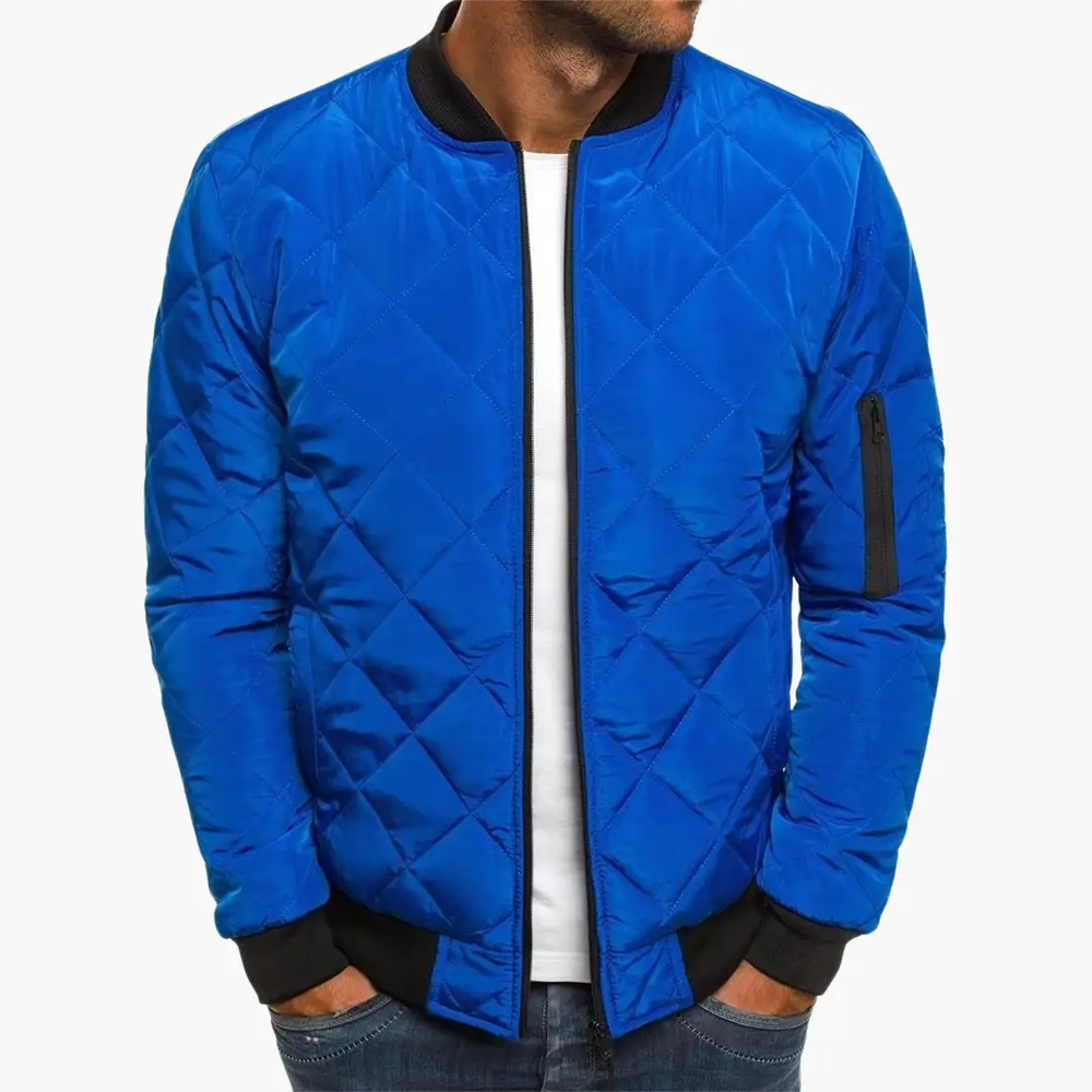 Men's Quilted Bomber Jacket – Zip Front, Arm Pocket & Ribbed Hem