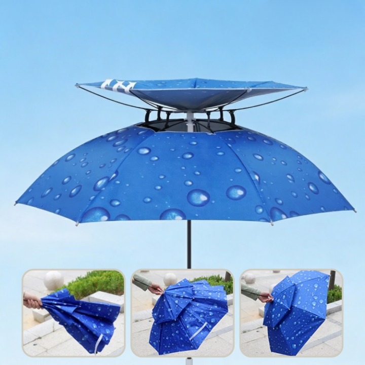 Hands-Free Umbrella Hat – 77cm Canopy, Adjustable Chin Strap & Sun/Rain Protection